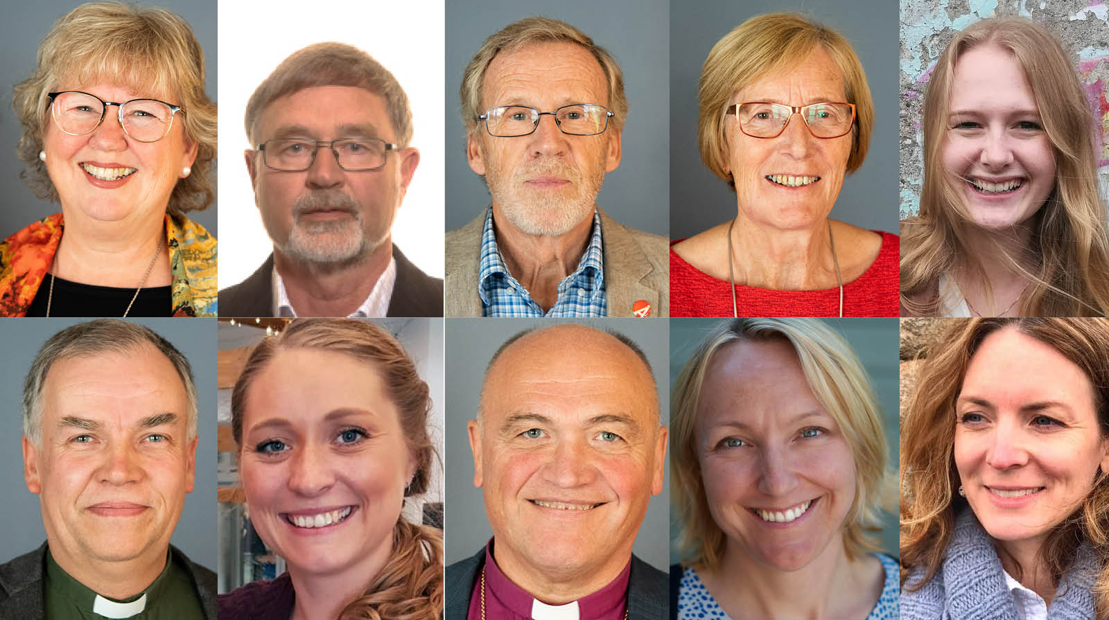 Bispedømmerådet i Tunsberg. Øverst fra venstre: Lill-Tone Grahl Jacobsen, Øystein Lappegård, Arild Mikkelsen, Anne Helene M. Gjone, Inga S. Dekko. Nederst fra venstre: Jo Hedberg, Heidi Nordkvelde, Biskop Jan Otto Myrseth, Linn S. Hummelvoll, Brooke Bakken.