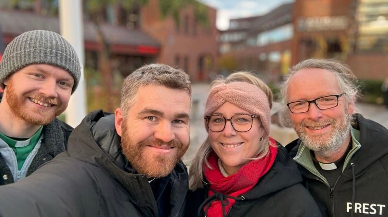 Et bra team i Horten! Anders Ottersen (f.v.), diakon i Horten kirkelige fellesråd, Christian Dag Nilsen, sokneprest i Borre, Lise Horn, kapellan i  Horten, og Frode Magnar Andersen, sokneprest i Horten. Foto: Christian Dag Nilsen