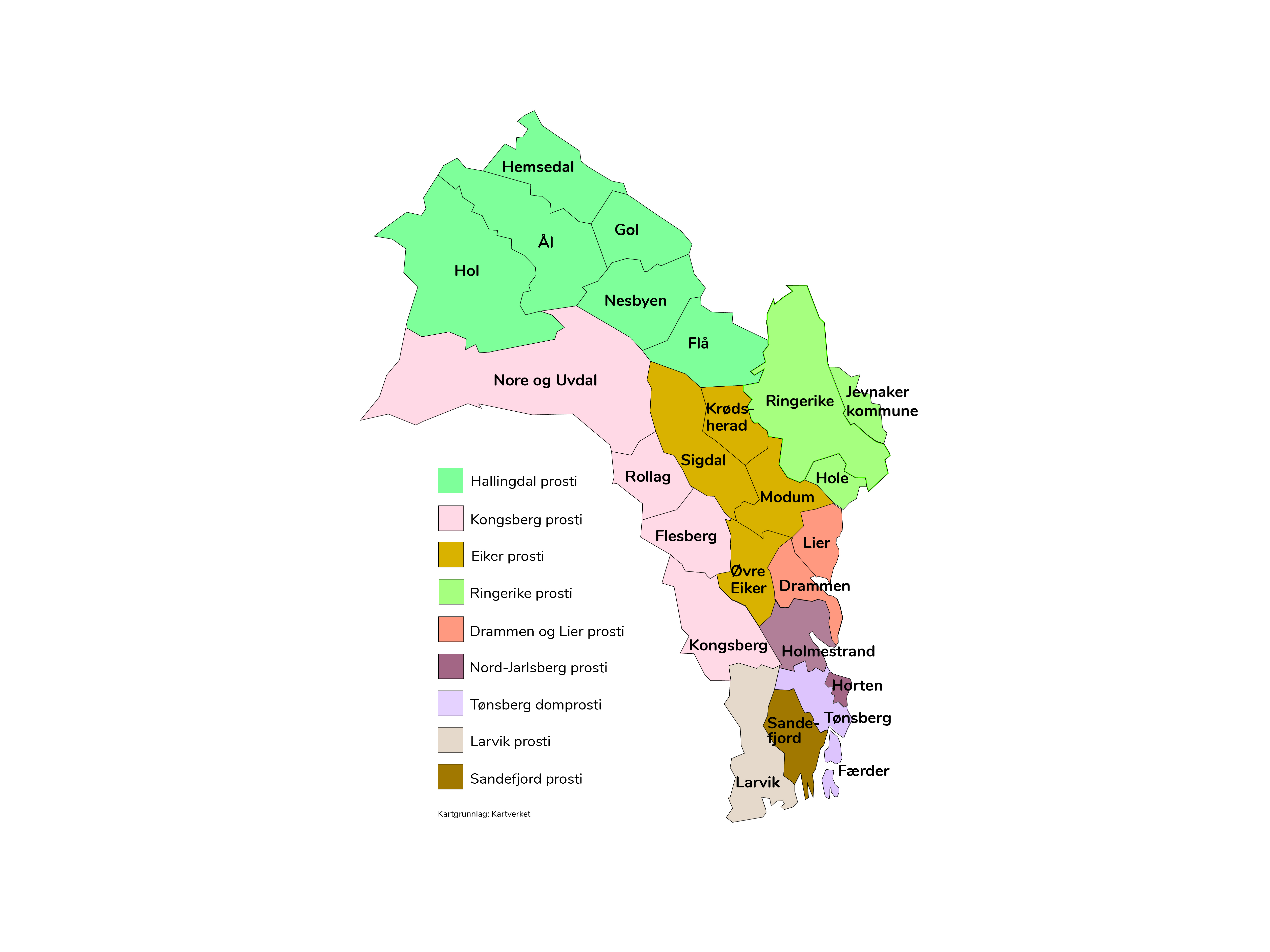 Her sier vi dagens prostistruktur i Tunsberg, i alt ni prostier. 