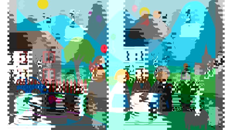 Illustrasjon frå "Linda og den vesle kyrkja"