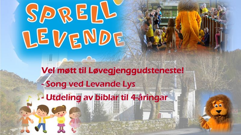 Vel møtt til Løvegjenggudsteneste 18/10 kl.11. Utdeling av 4-årsbok og song ved Levande Lys