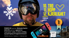 Bilde av en skihopper med informasjon om arrangementet og premiering.