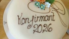Kake med skrift "Konfirmant 2026"