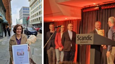 Kirkeverge Mette Svanes med Folkets favoritt-pris og deler av staben i Bergen domkirke menighet mottar bylivsprisen 2025. Gratulerer!