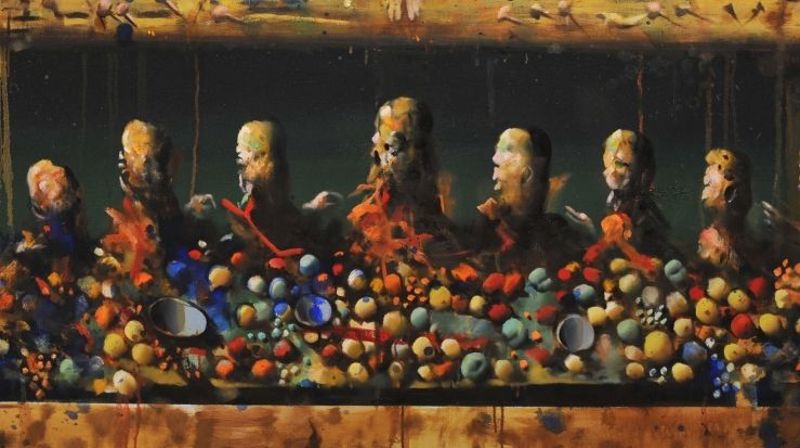 Håkon Gullvåg malte den nye altertavlen til Fridalen kirke i 2020. Her er et utsnitt av den.