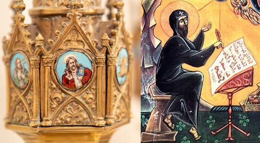 Kristusfremstilling på en av alterlysestakene i Storetveit kirke (Foto: Åse Solvi) / Efraim syreren var en dyktig teolog på 300 tallet og fikk stor betydning for utformingen av den kristne tro.