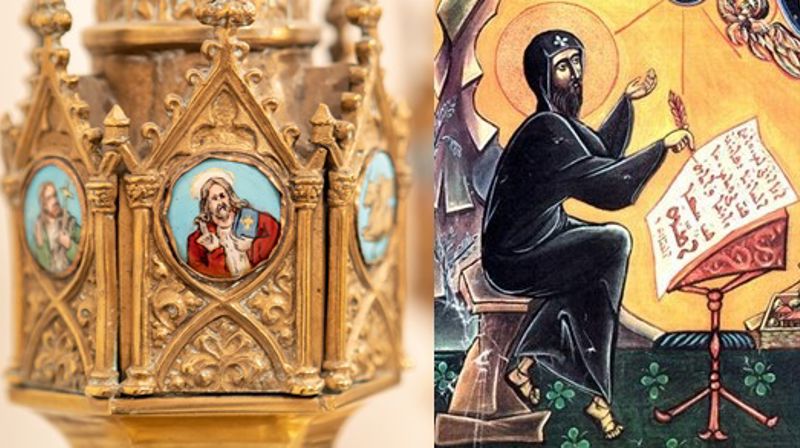 Kristusfremstilling på en av alterlysestakene i Storetveit kirke (Foto: Åse Solvi) / Efraim syreren var en dyktig teolog på 300 tallet og fikk stor betydning for utformingen av den kristne tro.