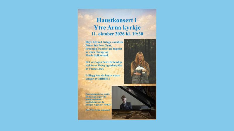 Haustkonsert med Maria Spikkeland og Jørn Skauge.