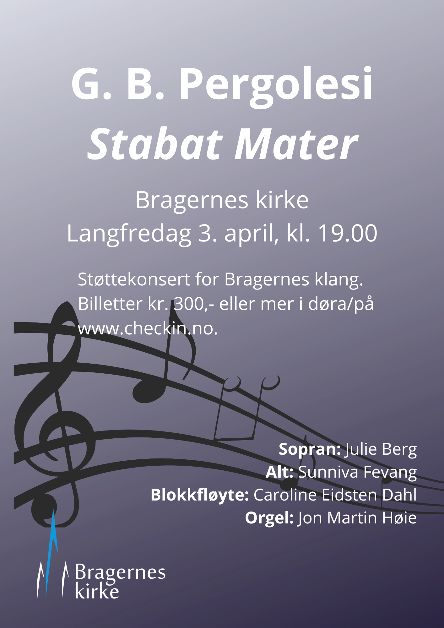 Plakat Stabat Mater. Konsert langfredag i Bragernes kirke