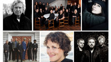 Medvirkende artister f.v. med klokken: Benny Borg (foto: Asbjørn Ribe), Det norske solistkor (foto: Bjørn Bertheussen), Anita Skorgan (foto: Strømmen Storsenter), Onkel Tuka (foto: Les Lee Havers), Marianne Beate Kielland (foto: Lena Lahti), Oddgeir Berg Trio (foto: CF-WESENBERG)