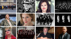 Noen av artistene på årets festival. Fra venstre: Kammerkoret NOVA, Trond Granlund, Renate Gjerløw Larsen, Borg Domkor, Magne Fremmerlid, Ida Gudim, Borg Vokal, Oddgeir Berg Trio, Anniken Paulsen, Fridalen guttekor, Jens Hauglin (1947–2016), Lars Notto Birkeland.