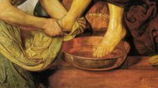 Jesus vasker Peters føtter. Utsnitt maleri av Ford Madox Brown. Kilde: Wikimedia Commons.
