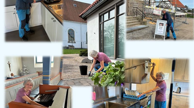 Kirketjener Irene Pinaas blir pensjonist nå i høst. Her ser vi henne i full sving med de mange oppgavene som hører til jobben.