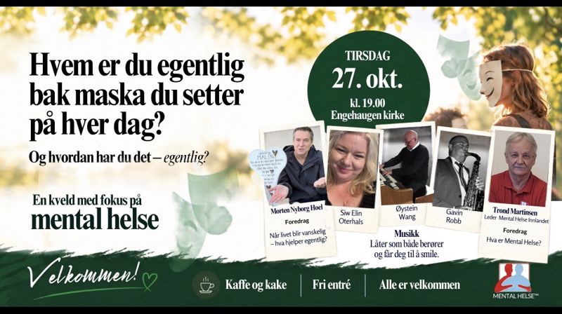 Kulturkveld i Engehaugen kirke 27.10.2026 kl 19.00 - En kveld med fokus på mental helse🌸