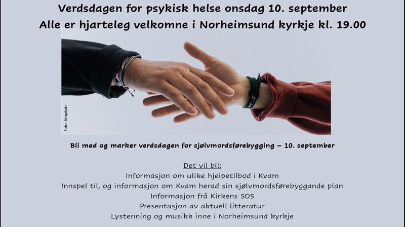 Ope arrangement på verdsdagen for psykisk helse 10. september
