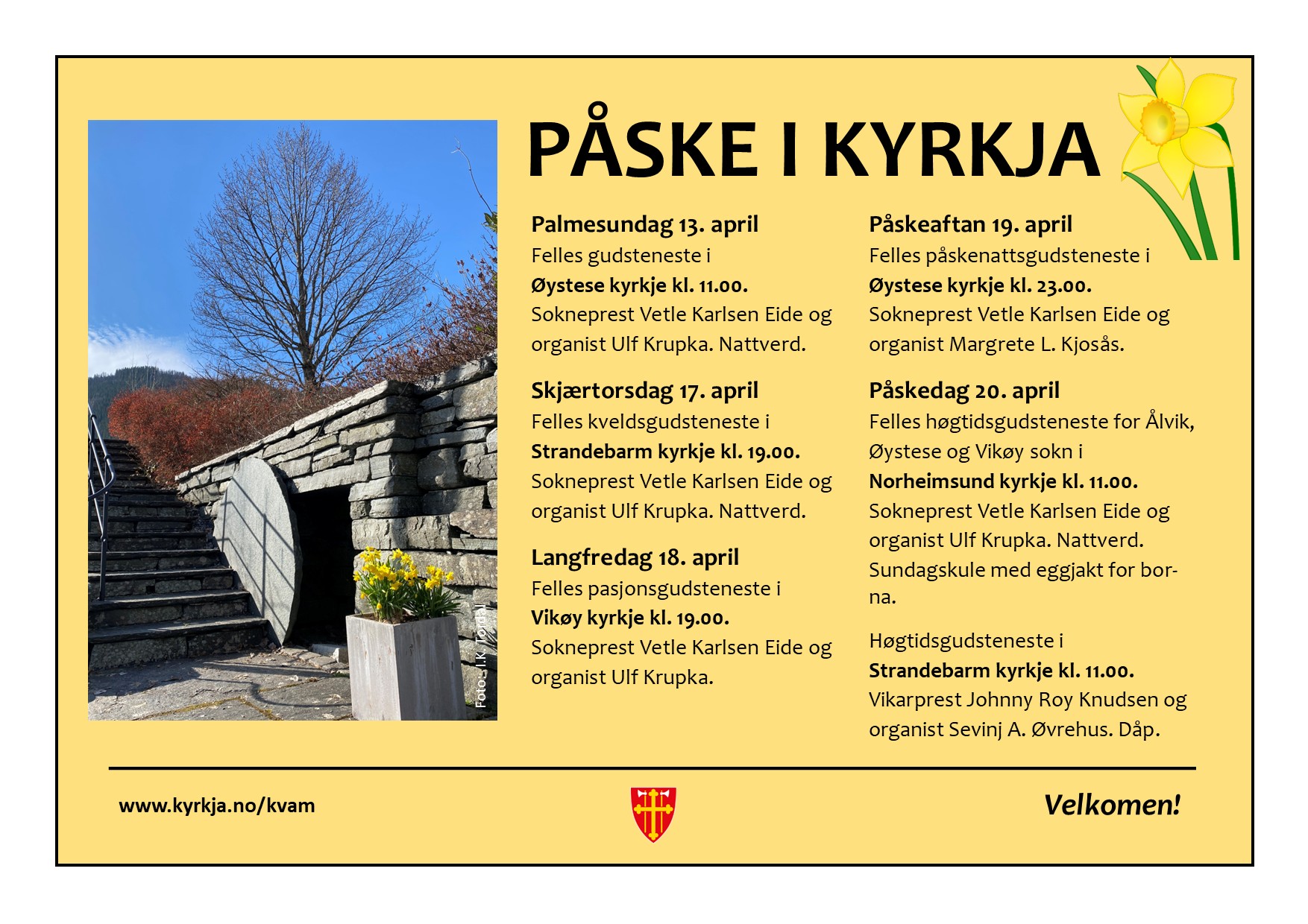Her finn du oversikt over alle gudstenestene i påska i Kvam