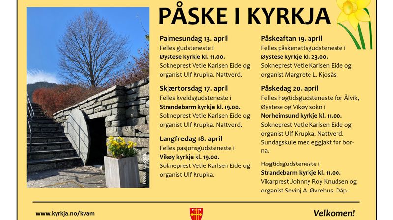 Her finn du oversikt over alle gudstenestene i påska i Kvam
