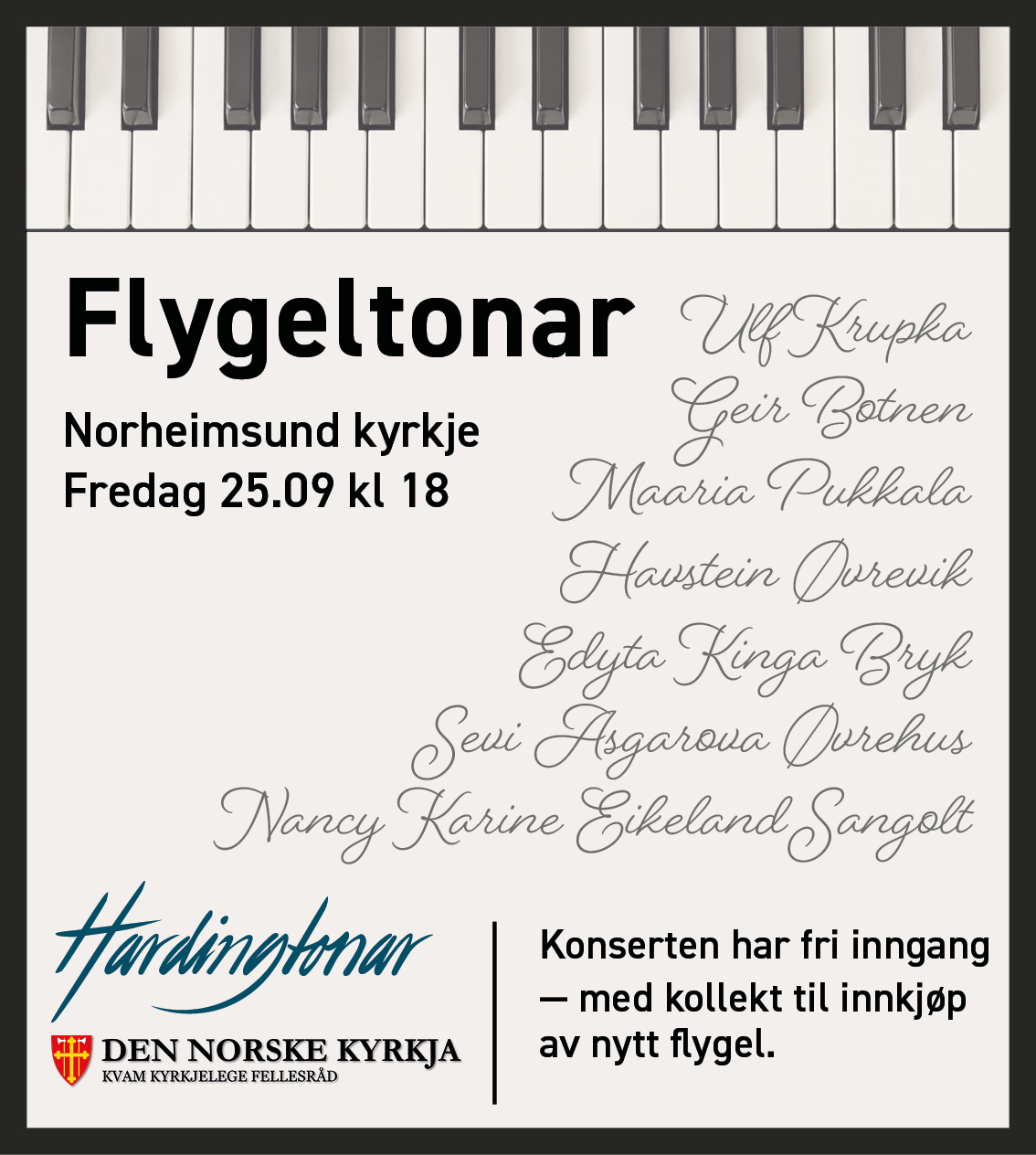 Flygelkonsert til inntekt for nytt flygel i Norheimsund kyrkje