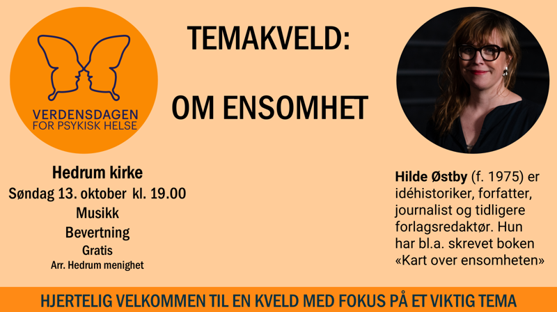 Hilde Østby kommer til temakvelden i Hedrum kirke.