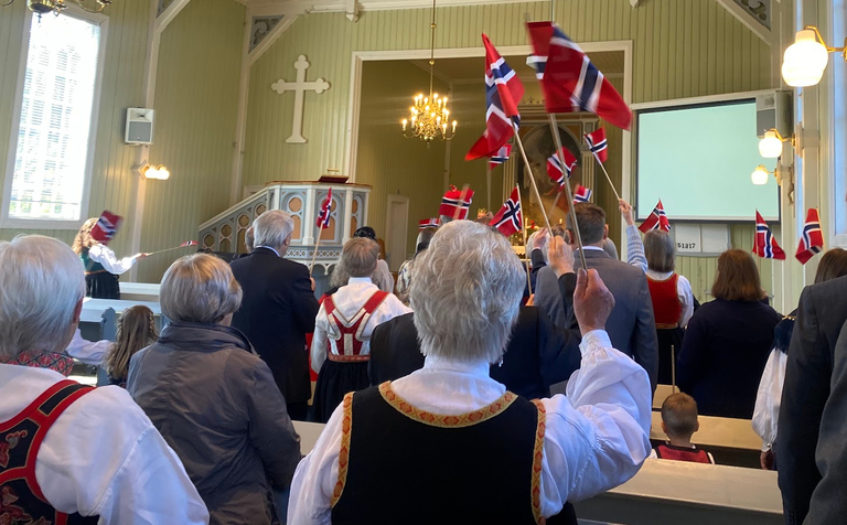 Fra 17. mai-gudstjeneste i Kvelde kirke. Foto: Kristina Hvarnes Andersen