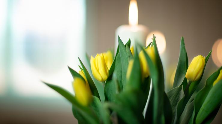 Påskeblomster i kirken. Foto: Bo Mathisen.
