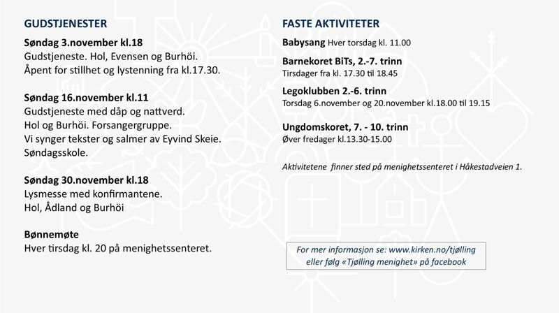 Programoversikt for Tjølling menighet.