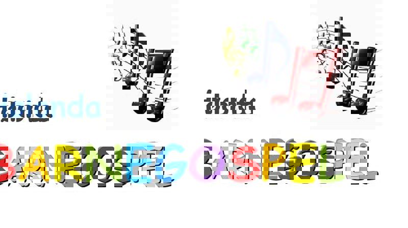 Hølonda BARNEGOSPEL. Bilder av g-nøkkel og noter.