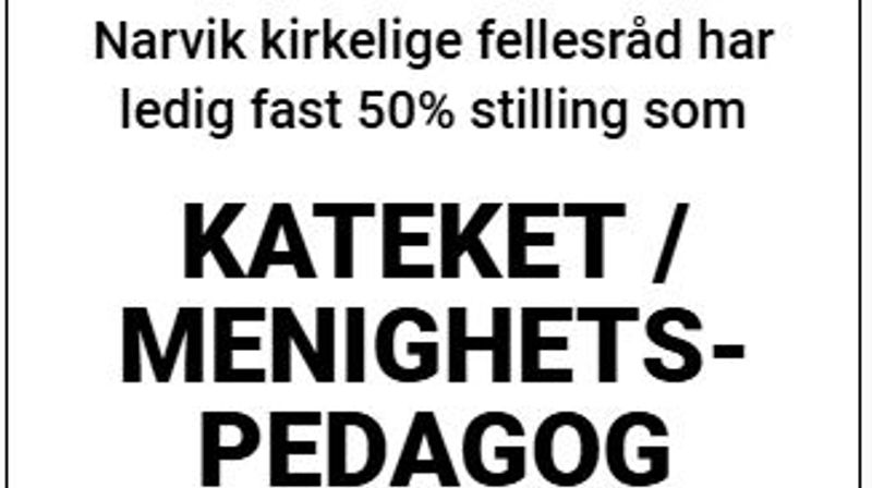 Ledig fast 50% stilling som kateket/menighetspedagog