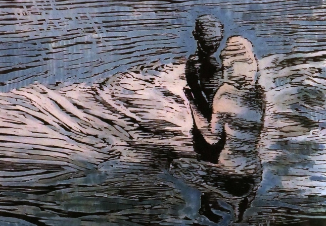 Collage av tresnitt og akvarell laget av vår egen Marianne Gihle.