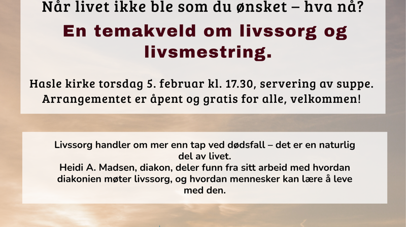 Torsdag 5. februar kl. 1730: Velkommen til temakveld om livssorg og livsmestring