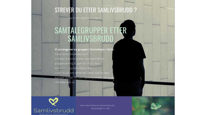 Strever du etter et samlivsbrudd? "Sorgen det ikke sendes blomster til" planlegger nye sorggrupper i Hasle kirke, Hovinbyen, i april 2021.