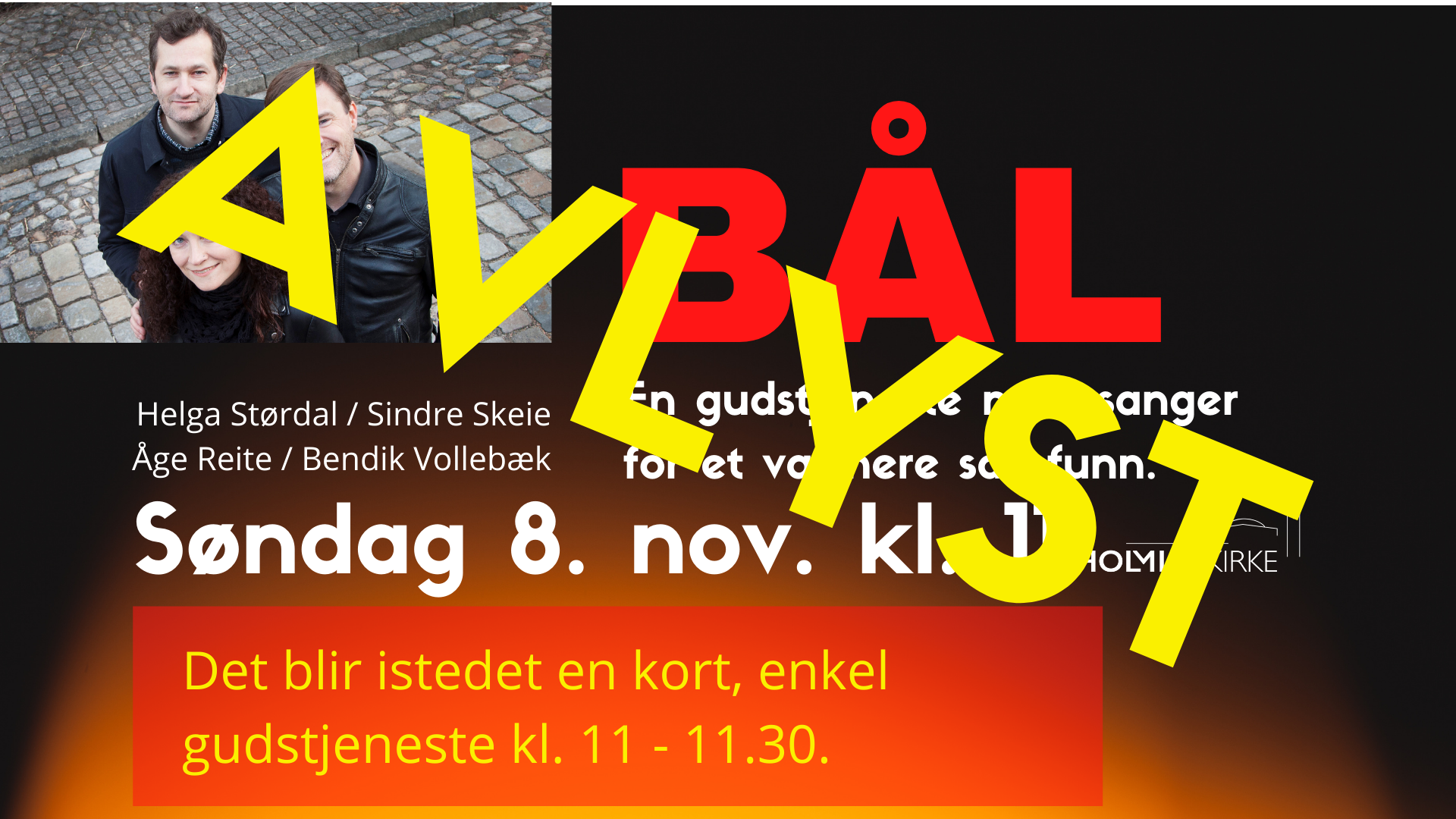 AVLYST - BÅL-gudstjeneste 8. nov.