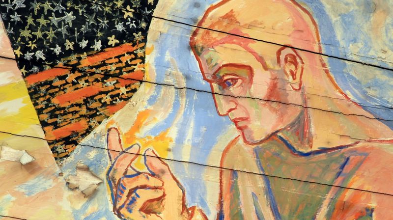 Syndenes forlatelse. Detalj fra takmaleriet av Hugo Lous Mohr