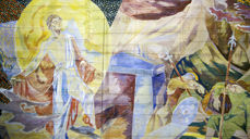 Kristi himmelfart. Detalj fra takmaleriet malt av Hugo Lous Mohr. Foto: Petter Mohn