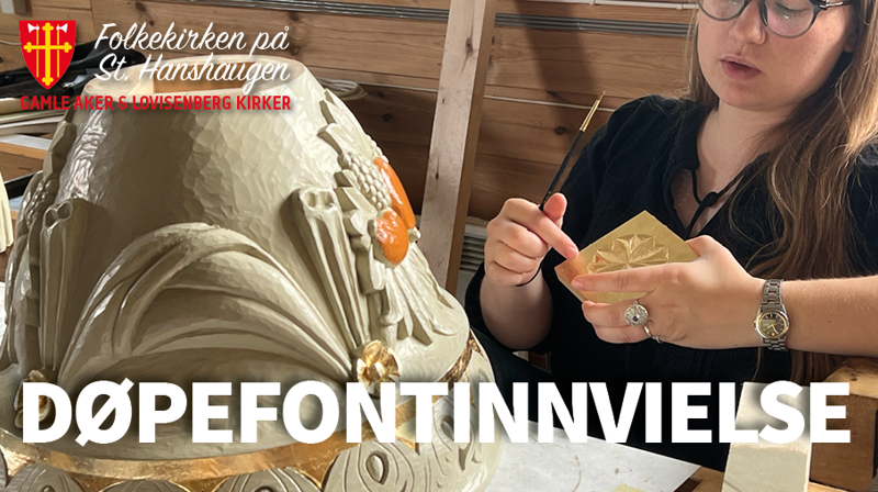 Fra arbeidene med døpefonten, hvor det legges bladgull.