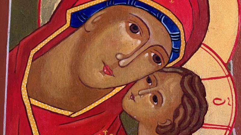 Maria og barnet. Ikon malt av Sidsel Marie Mamen