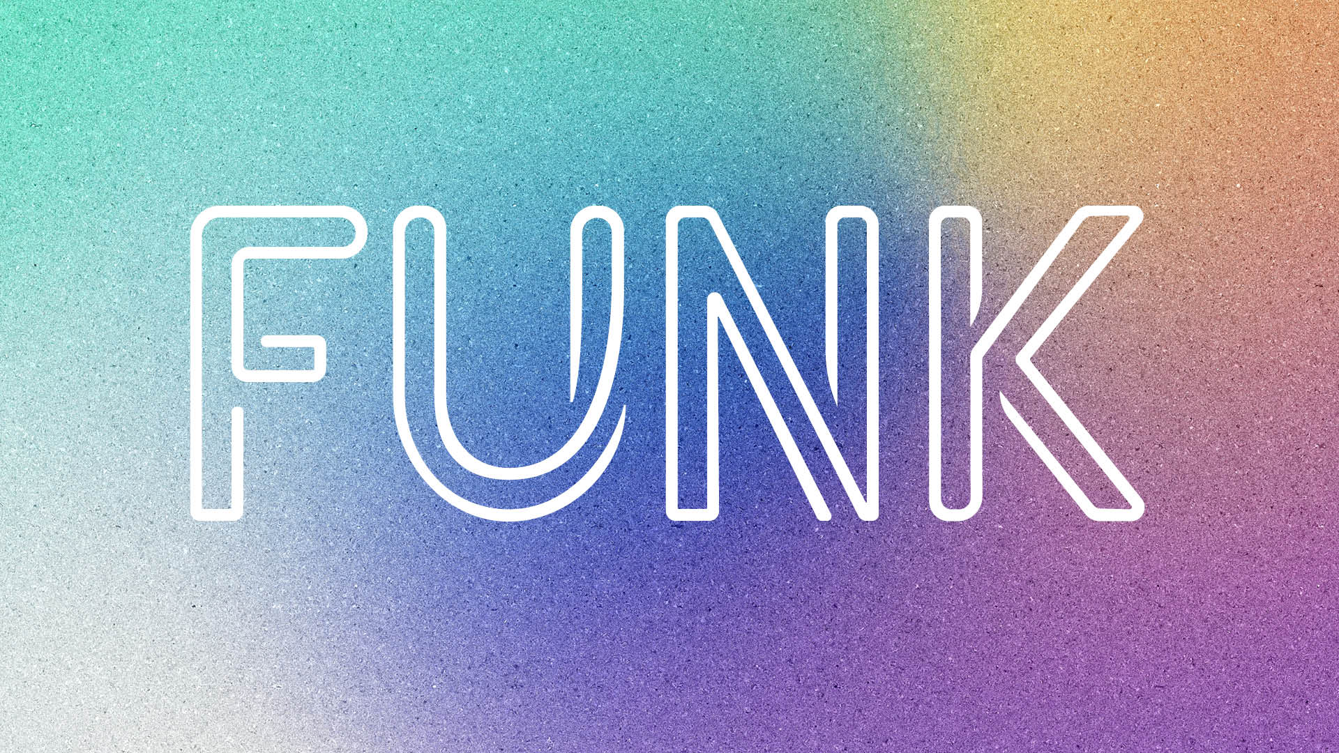 Bakgrunn med kornete farger som sklir inn i hverandre, hvit tekst med "FUNK" oppå