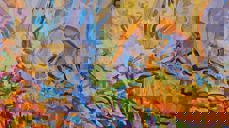 Utsnitt frå Sigmund Årseths Våren i kyrkjestogo i Hegge. Foto Eli Vatn.