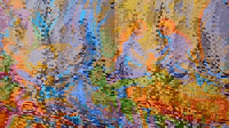 Utsnitt frå Sigmund Årseths Våren i kyrkjestogo i Hegge. Foto Eli Vatn.