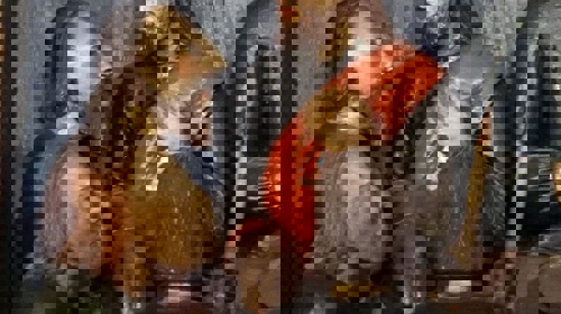 Utsnitt av Saskia Aleida Van Veen sitt foto av altertavla i Hegge.