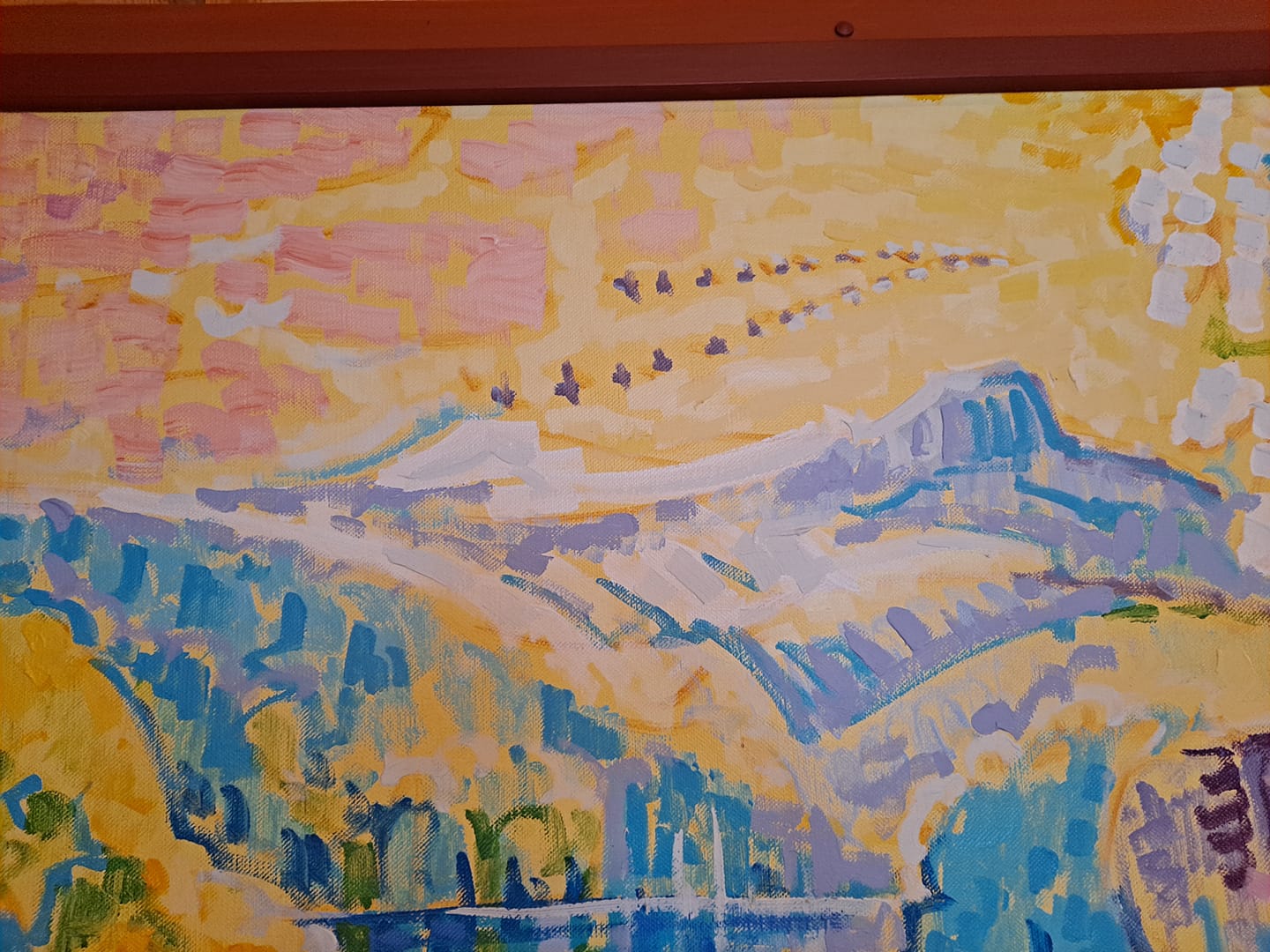 Utsnitt av Sigmund Årseths Våren i Rogne kyrkjestogo. Foto Eli Vatn