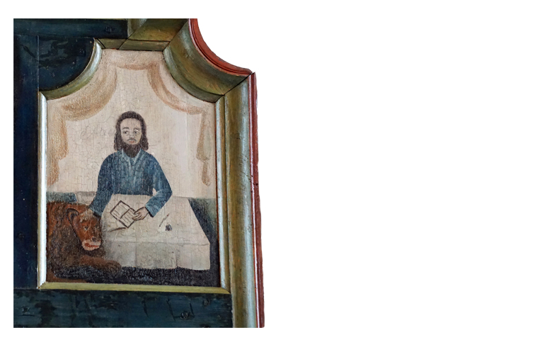 Markus frå altertavla i Rogne kyrkje. Foto: Saskia Aleida Van Veen