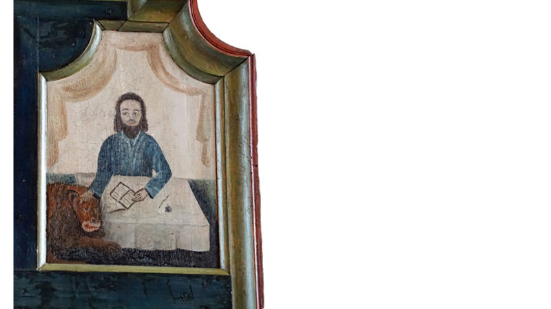 Markus frå altertavla i Rogne kyrkje. Foto: Saskia Aleida Van Veen