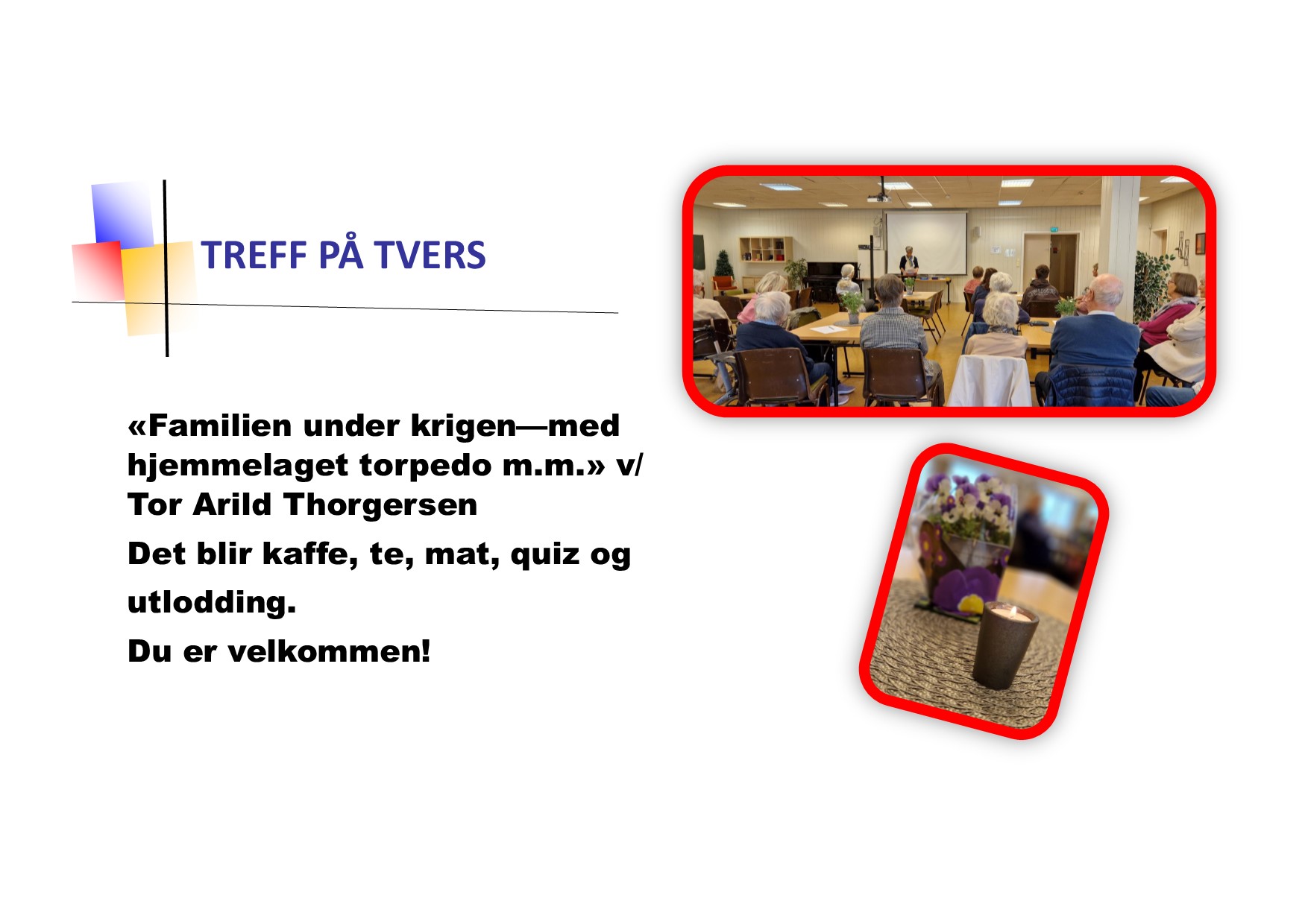 Treff på tvers 04.09 kl. 12.00 i Ekholt kirkes underetg