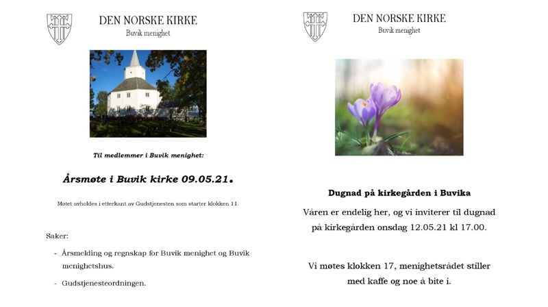 Årsmøte i Buvik kirke søndag 09.05.21