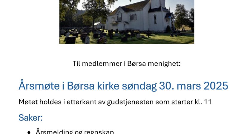 Velkommen til Årsmøte i Børsa sokn