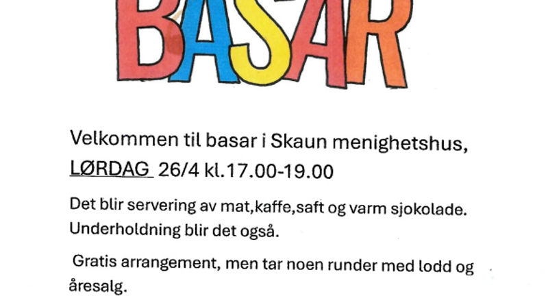 Velkommen til basar i Skaun menighetshus
