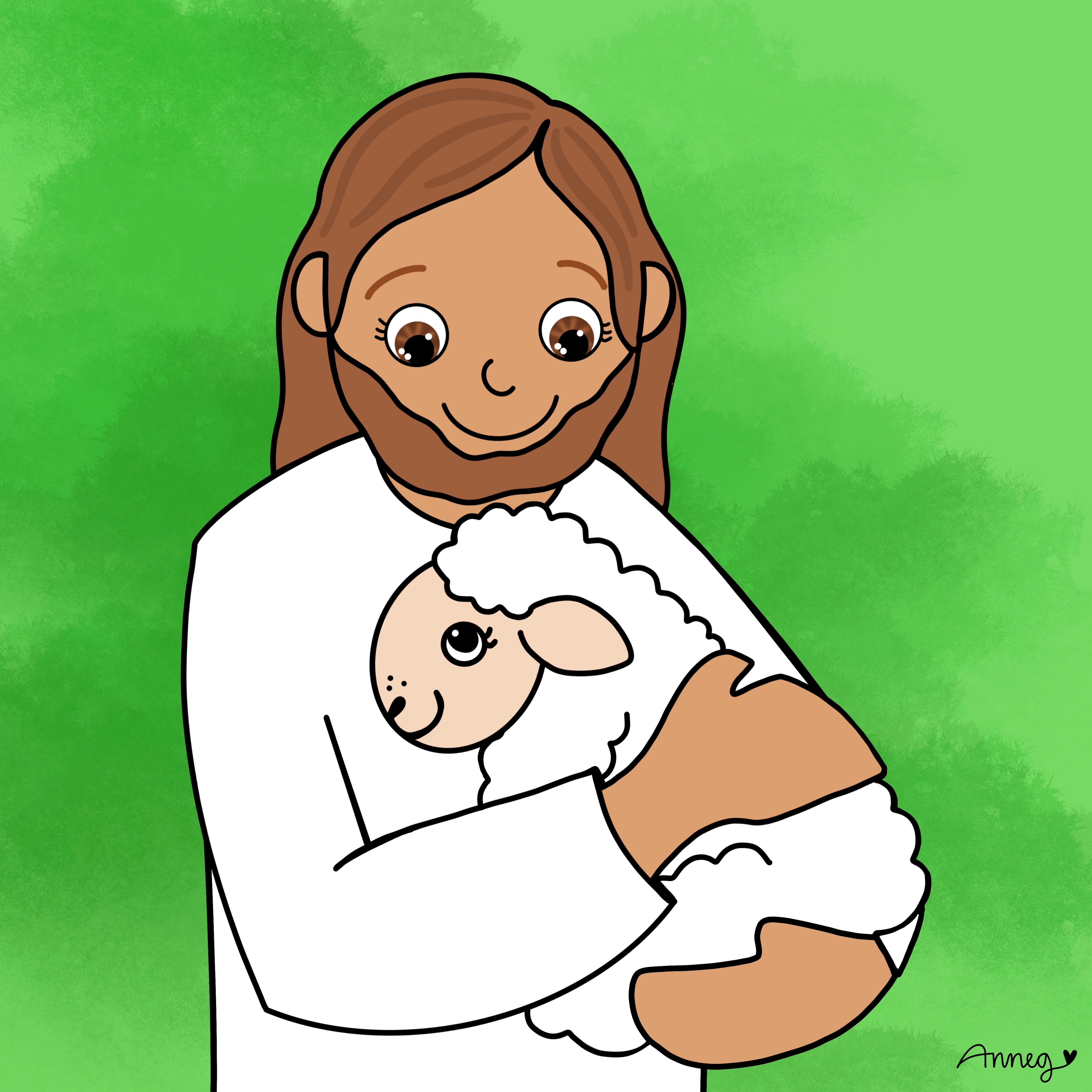 Illustrasjon - mann med et lam 