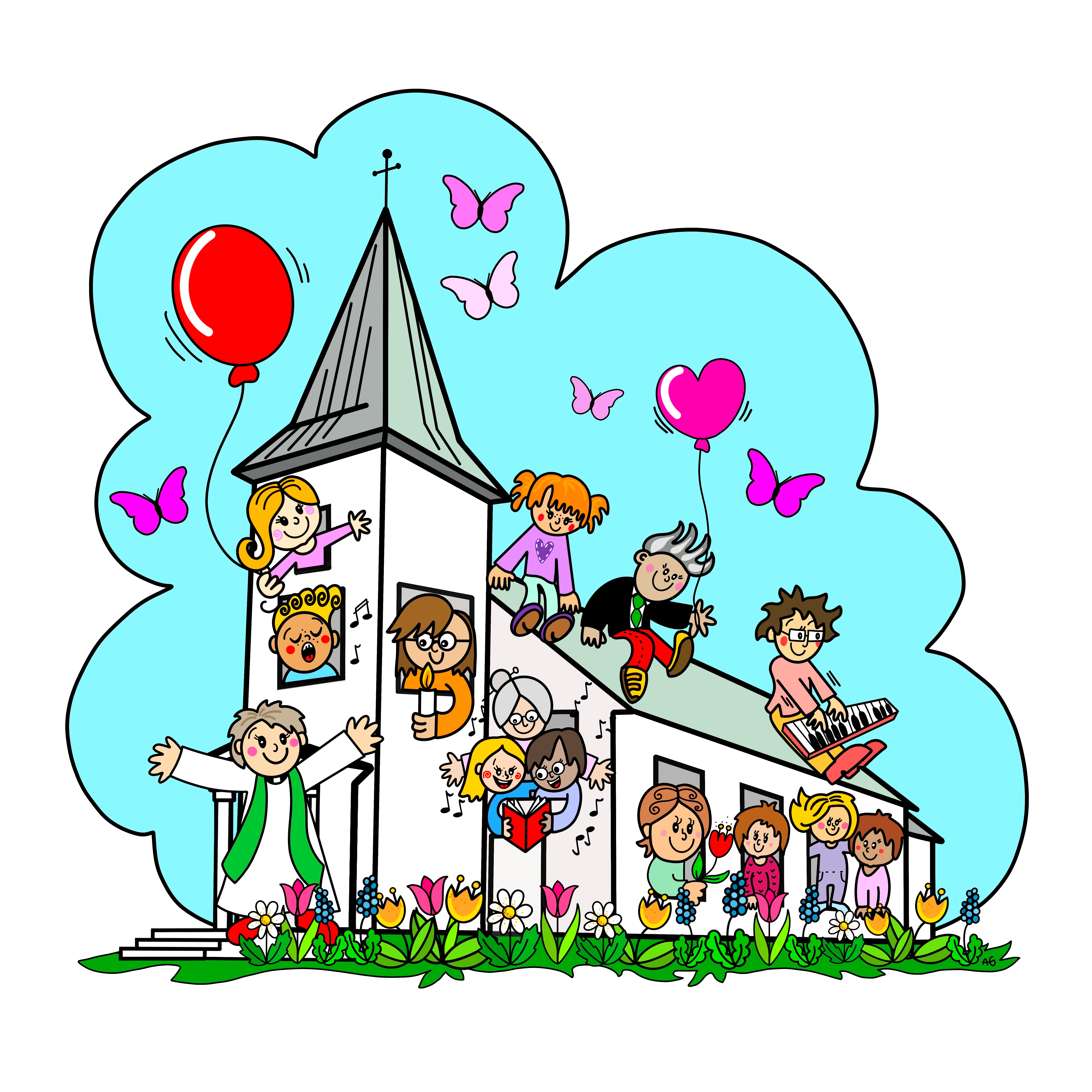 Illustrasjon - barn i kyrkja 