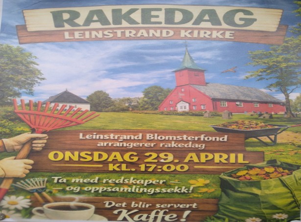 RAKEDAG på LEINSTRAND KIRKEGÅRD onsdag 29.april kl 17.00